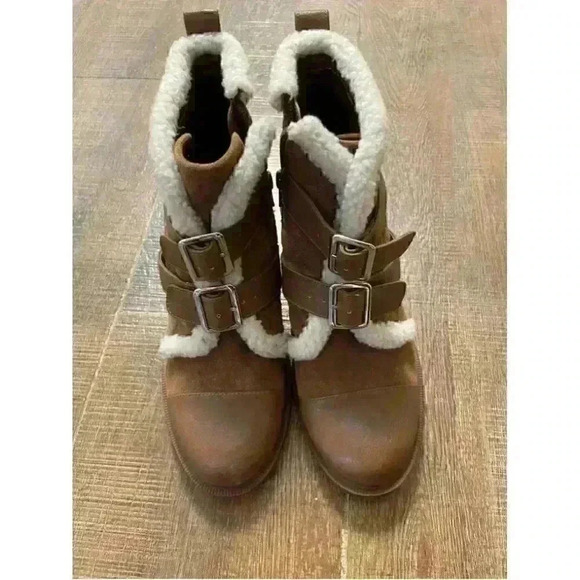 NINE WEST women’s brown block heel leather boots  Sz 9 - Picture 1 of 6